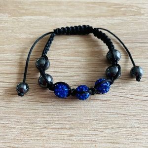 Hematite Beaded Black and Blue Adjustable bracelet